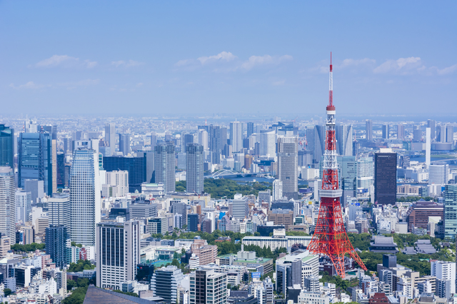 東京タワーの写る東京の都市風景